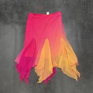 Vintage Caché Sheer Ombré Asymmetrical Midi Skirt – Pink/Orange – Size 4
